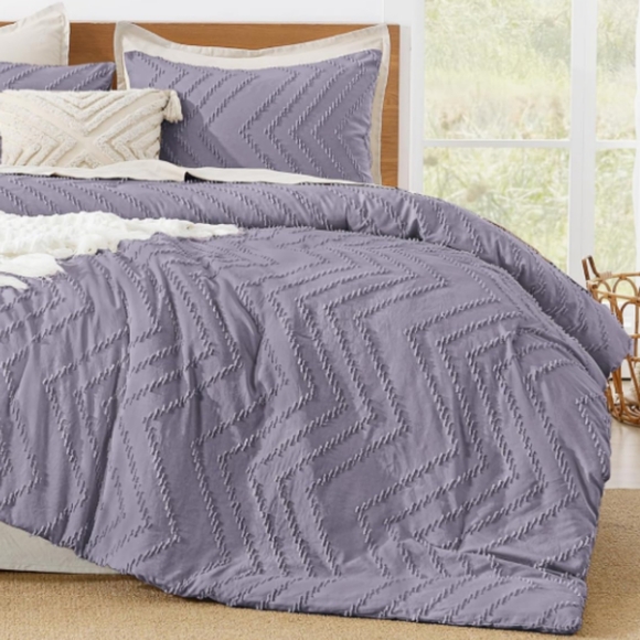 Lavender Gray Chevron Tufted Texture Full Size Bed Comforter Shams Set Bedding - Picture 7 of 14